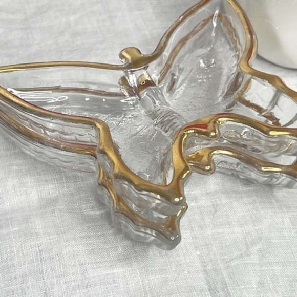 Jeanette‎ Vintage Butterfly Trinket Dishes Clear Dish Gold Trim Set of 2 - Picture 6 of 6